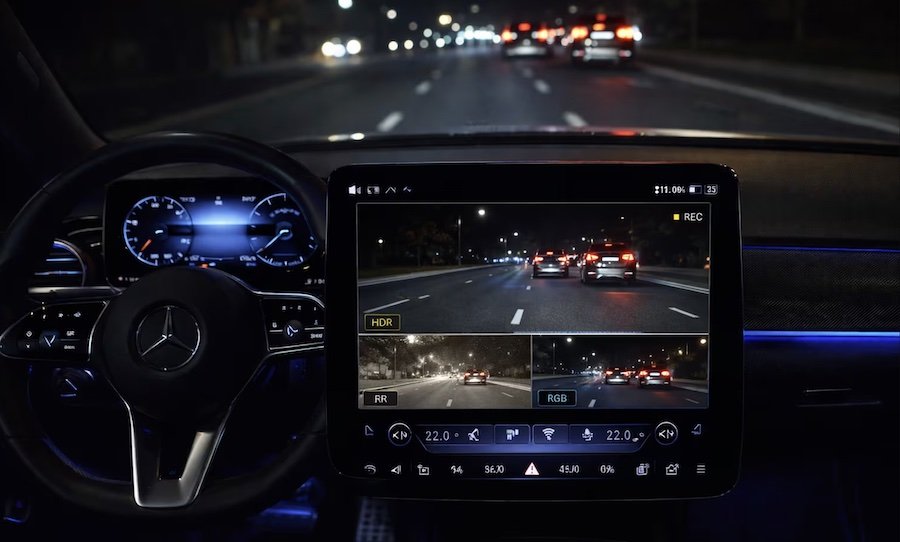 Mercedes-Benz display at night