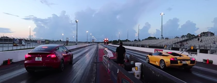 Watch Tesla Model Y Drag Race Lamborghini Murciélago